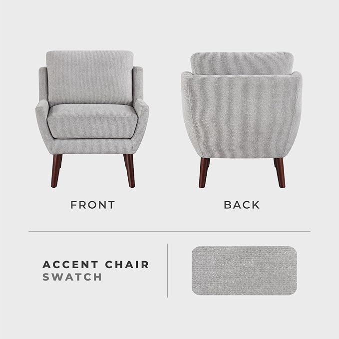 Lexicon Modern Wingback Accent Chair, Chenille Fabric Upholstered Lounge Reading Arm Chair, Solid Wood Legs for Living Room, Bedroom, Supportive Padded Pocket Coil Seat, Easy Assembly, Gray