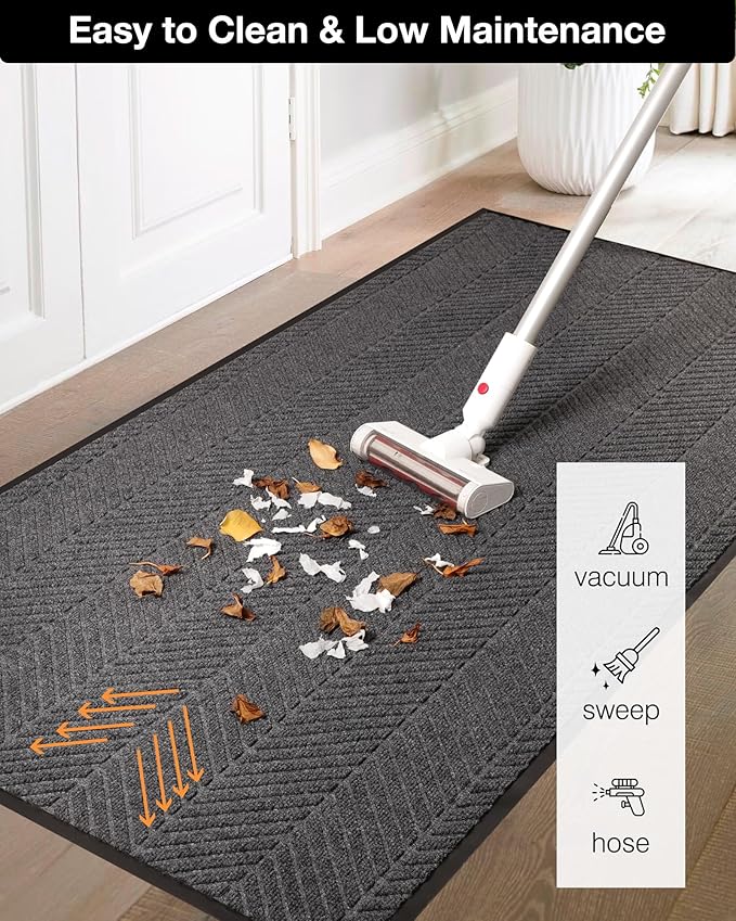 5′ x 7′ Heavy Duty Front Door Mat Indoor Outdoor Entrance, Large Non-Slip All Weather Commercial Floor Mat for Entryway, Low Profile Waterproof Industrial Rug for Garage (Charcoal Grey) - Image 4