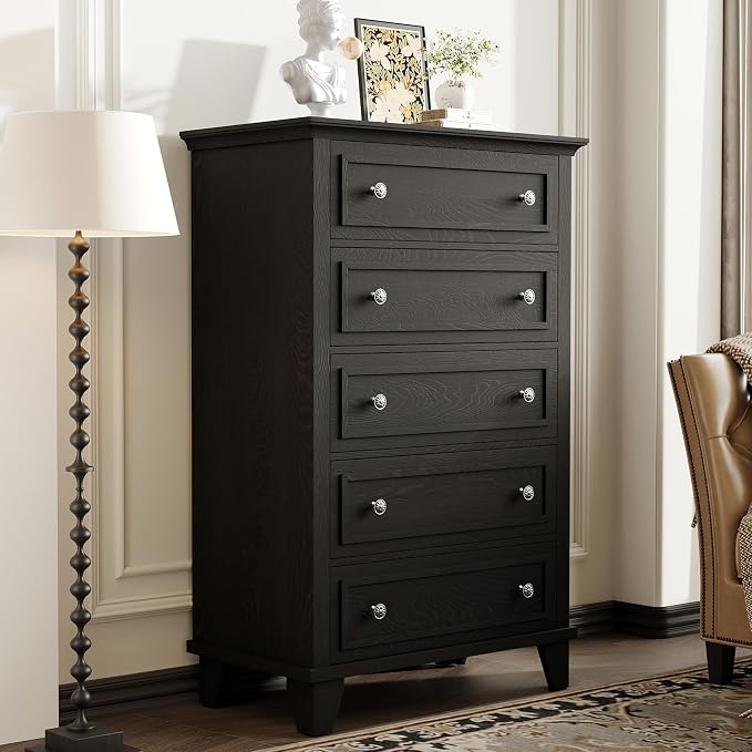 GAOMON Black 5 Drawer Dresser for Bedroom, 48" Tall Wood Dresser & Chests of Drawers with Deep Drawers, Modern Chest Organizer with Metal Handles for Living Room, Hallway, Entryway - Image 5