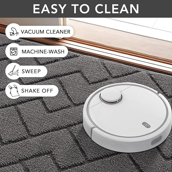 hicorfe Indoor Door Mat,Non Slip Door Mats,32"x48" Front Back Door Mat Rubber Backing,Absorbent Resist Dirt Entrance Inside Floor Mats for Entryway Washable Low-Profile(Grey) - Image 6
