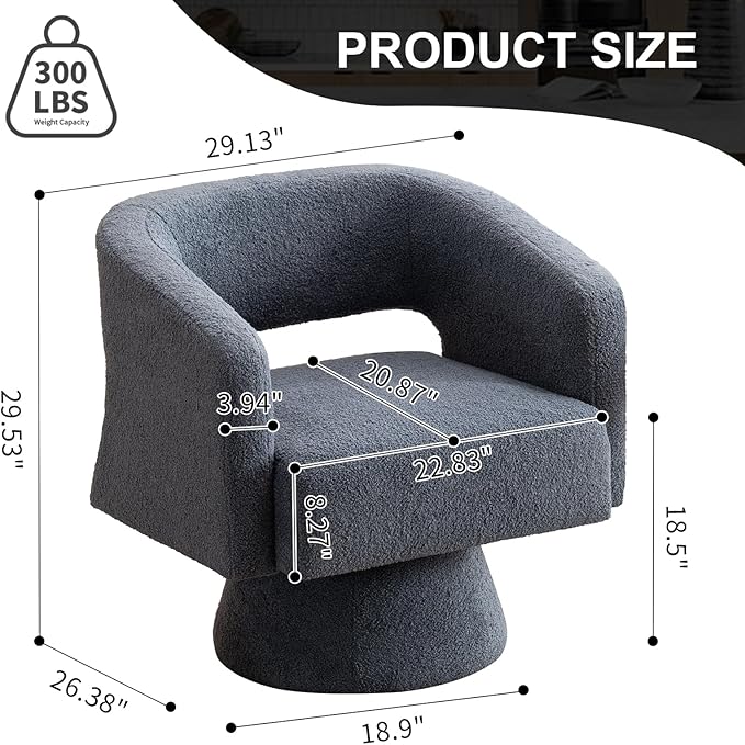 ClinQ Swivel Barrel Accent Chair, Oversized Teddy Upholstered Round Swivel Chairs Set of 1, Modern Luxury 360° Living Room Vanity Chair for Bedroom Office&Living Room, Blue