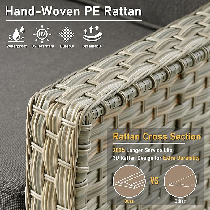 HOOOWOOO 6 Piece Patio Furniture Conversation Sets with Swivel Rocking Chairs,Outdoor Wicker Furniture with Ottoman,All Weather Resistant High Back Rattan Conversational Set(Black)