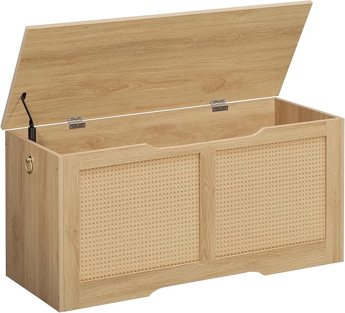 HOOBRO Storage Bench, 39.3" Toy Box, Rattan-Like Storage Chest, Sturdy Entryway Bench Supports 220 lb, Toy Chest, Safety Hinge, U-Shaped Opening, Easy Assembly, Natural NL11CW01 by HOOBRO