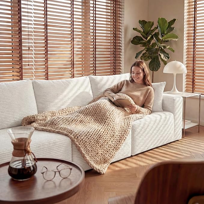 Homall Sectional Couches for Living Room, Modern Boneless Couch with Deep Seat, Upholstered Cloud Sofa, No Assembly Required (Beige, Four-Seater Sofa)