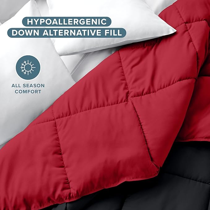 Bare Home Full Comforter - Reversible Colors - Goose Down Alternative - Ultra-Soft - Premium 1800 Series - All Season Warmth - Bedding Comforter (Full, Black/Red)