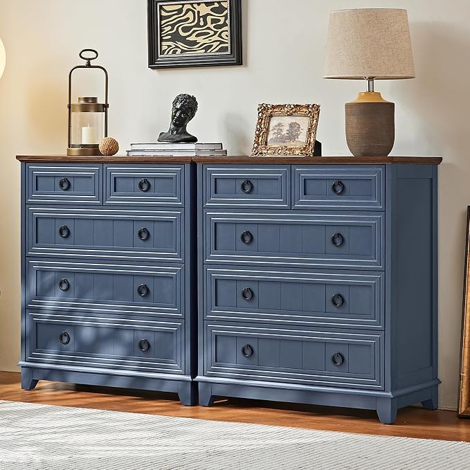 Joaxswe Farmhouse 5 Drawer Dresser for Bedroom Set of 2, 33.2" Tall Small Dressers & Chest of Drawers, Rustic Wood Dresser with Metal Handle, Storage Organizer Closet for Living Room, Hallway,Entryway by Joaxswe