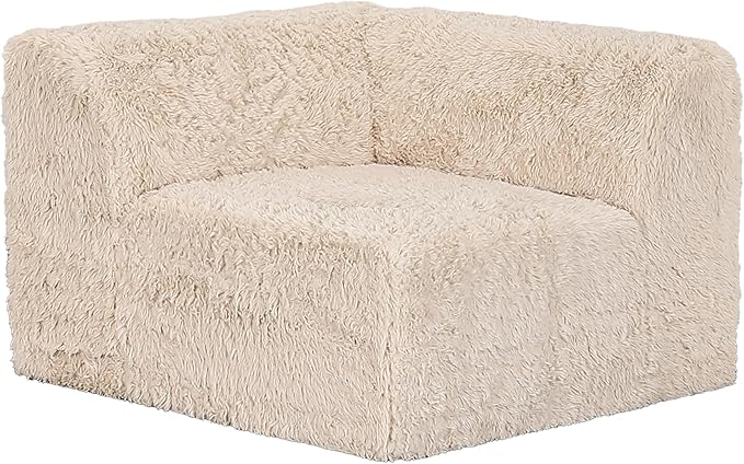 Furniture of America Havyn Modern Faux Fur 5-Seater L-Shaped Modular Foam Sectional Sofa with Ottoman, Compressed Couch in a Box, No Assembly Required, for Living Room and Office, Sand
