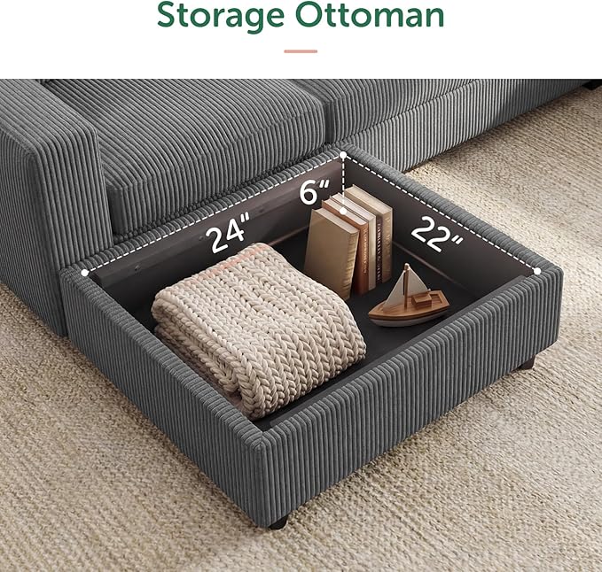 HONBAY Sectional Sofa with Storage 6 Seater L-Shaped Sectional Couches for Living Room, Grey