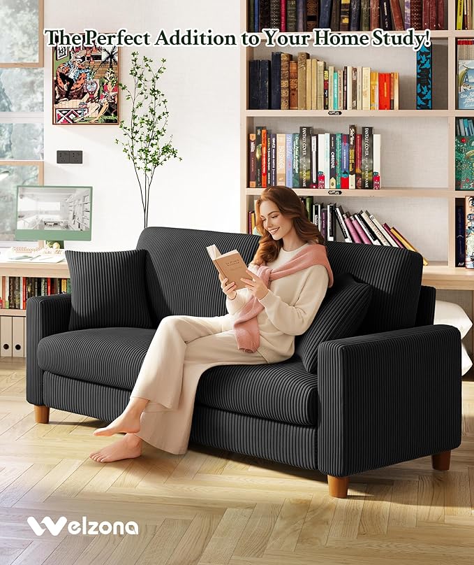70.2" Couches for Living Room, Comfy Black Couch 7.1" Extra Thick Cushion, Sofas for Living Room Tool-Free Setup, Loveseat Sofa 705lbs Support, Corduroy Couch for Bedroom, Apartment, Office