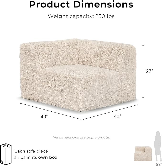 Furniture of America Havyn Modern Faux Fur 7-Seater L-Shaped Modular Foam Sectional Sofa with Ottoman, Compressed Couch in a Box, No Assembly Required, for Living Room and Office, Black