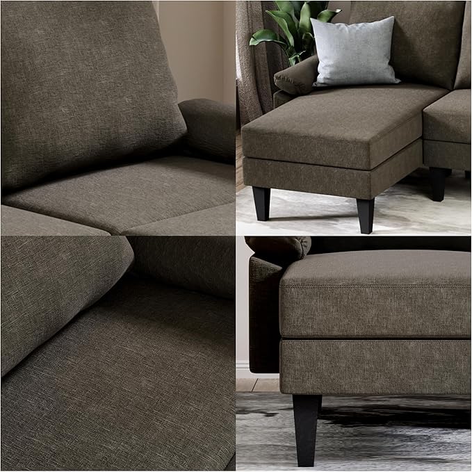 Sectional Couches for Living Room, Convertible 4 Seat Modular Sectional Sofa Set for Living Room, L Shaped Couch or U Shaped Couch with Ottoman for Apartment, Brown