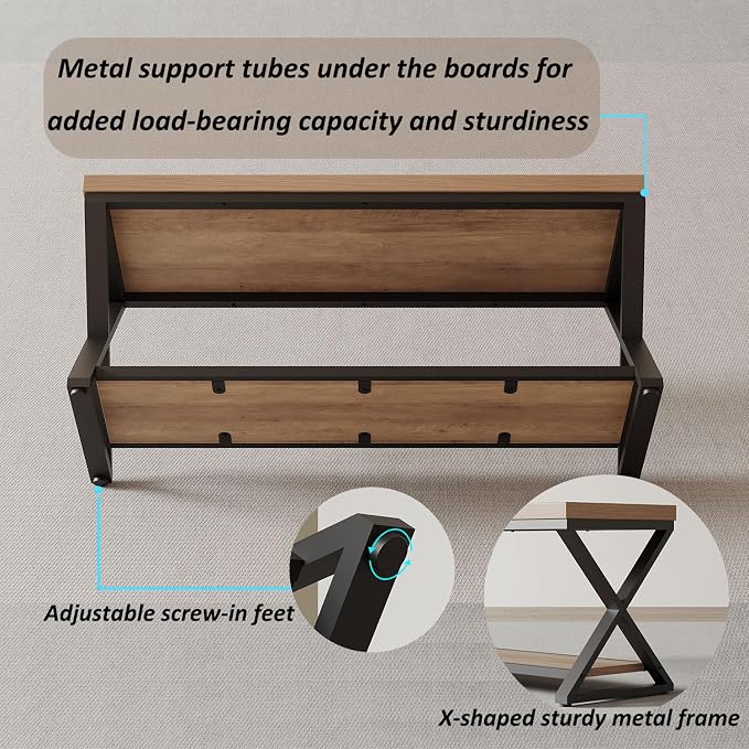 IBF Wood Bench Indoor, Industrial entryway Bench with Shoe Storage for Living Dining Room, Farmhouse Wooden Metal Entry Way Foyer Benches Seat for Bedroom Entryway, Rustic Oak, 39 Inch Long - Image 4