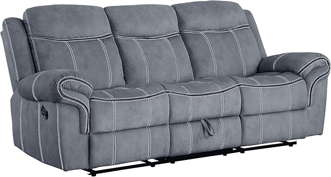 Acme Furniture Zubaida 41" x 87" Modern Velvet Reclining Sofa with USB Dock, 1 Storage Drawer, Tight Back & Seat Cushion, in 2-Tone Gray Finish