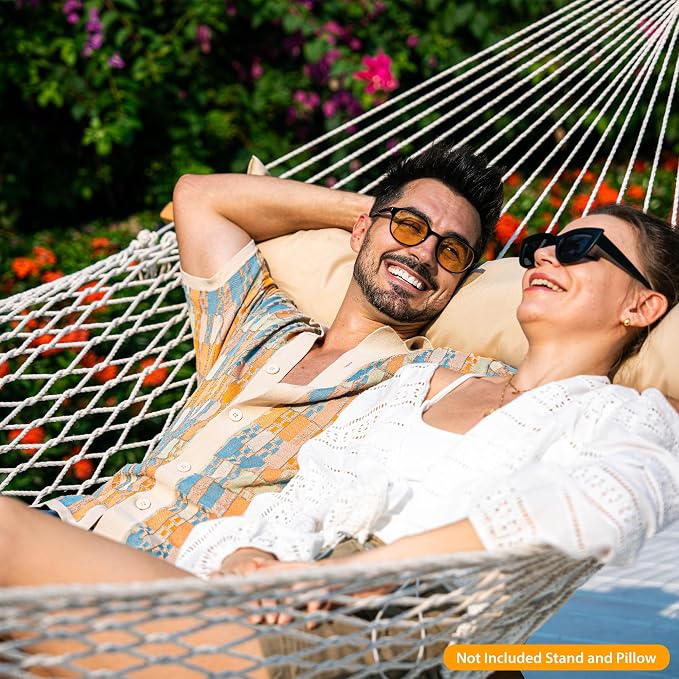 Lazy Daze Hammocks 12FT Double Rope Hammocks, 2 Person Hand Woven Cotton Hammock with Pillow and Spreader Bar for Outside, Patio, Poolside, FIT 13-15 Ft Stand, Max 450 Lbs, Natural, 141 x 57 inches - Image 6