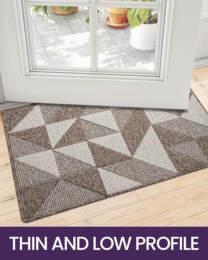 DEXI Front Door Mats for Entryway, 2x3 Non Slip Washable Low-Profile Entry Doormat, Absorbent Resist Dirt Inside Floor Entrance Mat, Patio, Brown/White - Image 5