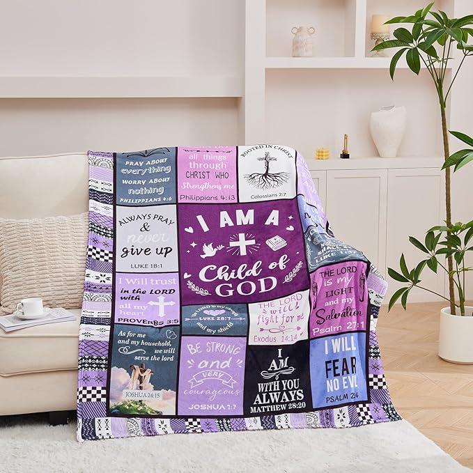 Christian Gifts for Women, Birthday Gift for Women, I Am a Child of God Blanket, Inspirational Gifts for Christians Sister, Friend, Daughter, Mom, Baptism Gifts for Girl Throw Blanket 50''x60'' Purple