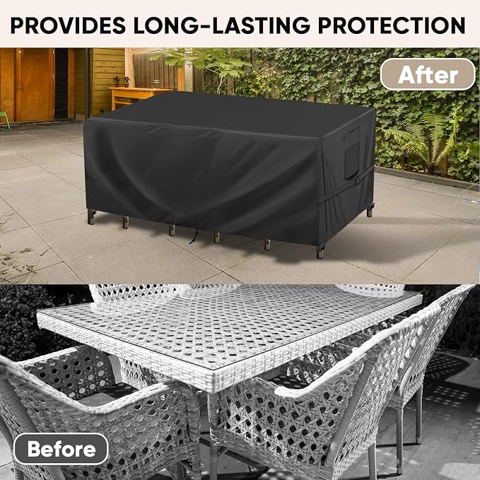 BALEINE Patio Furniture Covers, Outdoor Furniture Covers Waterproof, Heavy Duty Oxford Patio Table Cover for Outdoor Table, Chair, Sofa, Desk (Black 124"L×74"W×30"H) - Image 7