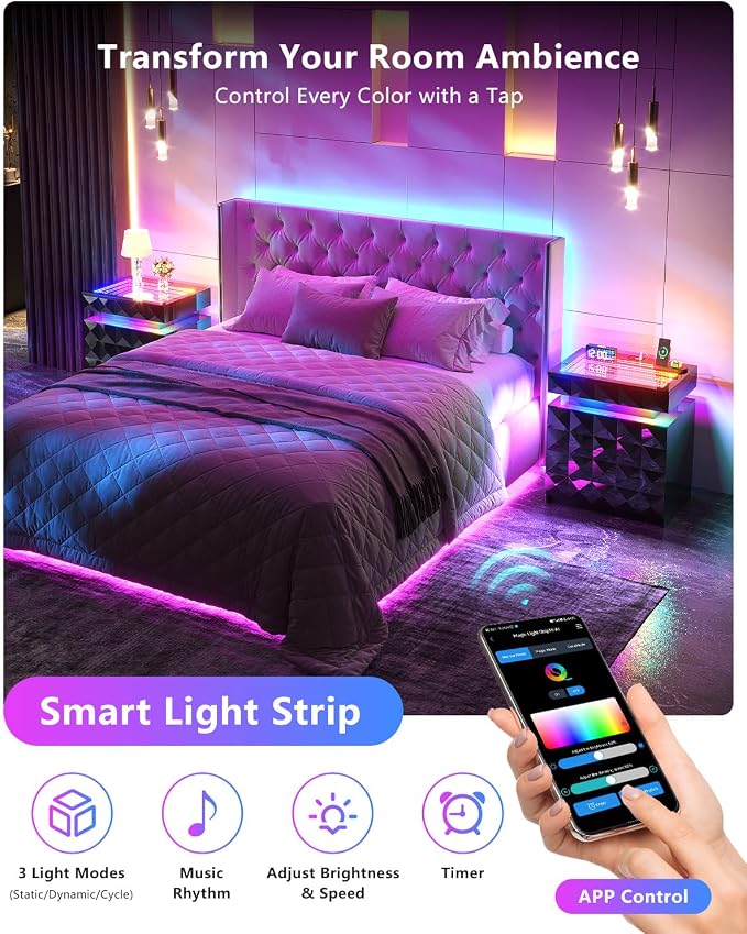 Night Stand Set 2 with Charger Station & RGB Lights, 3 Drawers Bedside Table with Sliding Top, Modern Night Stands with Human Body Sensor for Bedroom, Black - Image 4