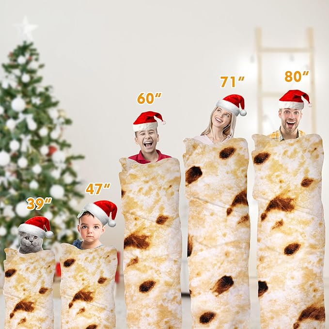 Burrito Tortilla Throw Blanket, 2.0 Double Sided Burritos Taco Tortilla Wrap Blankets for Adults Kids, Giant Funny Realistic Food Blankets, Soft Flannel Round Throw Blanket 60in
