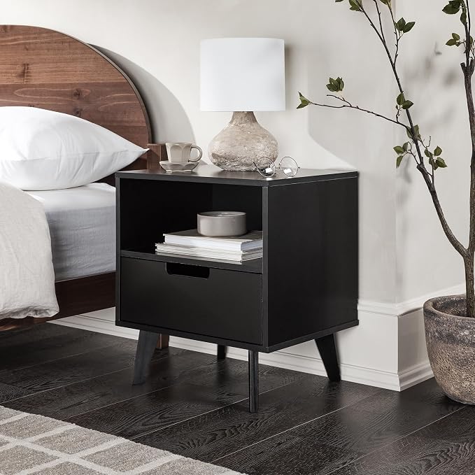 Walker Edison Raelyn Mid-Century Modern 1-Drawer Nightstand, 20 Inch, Black - Image 2