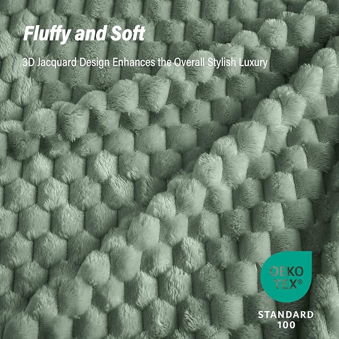 Bnuitland Flannel Throw Blanket, 300 GSM Fleece Cozy Warm Soft Home Decor Lightweight Bed Sofa Blanket for Adults, Suitable for All Seasons(Sage Green,50X71 inches with Pillow Cover)