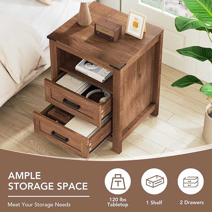 EazeHome 3 Piece Bedroom Set - Includes 6 Drawer Dresser for Bedroom, Set of 2 Nightstands with Open Storage Shelf and Drawers, Retro Dresser and Nightstand Sets, Rustic Brown
