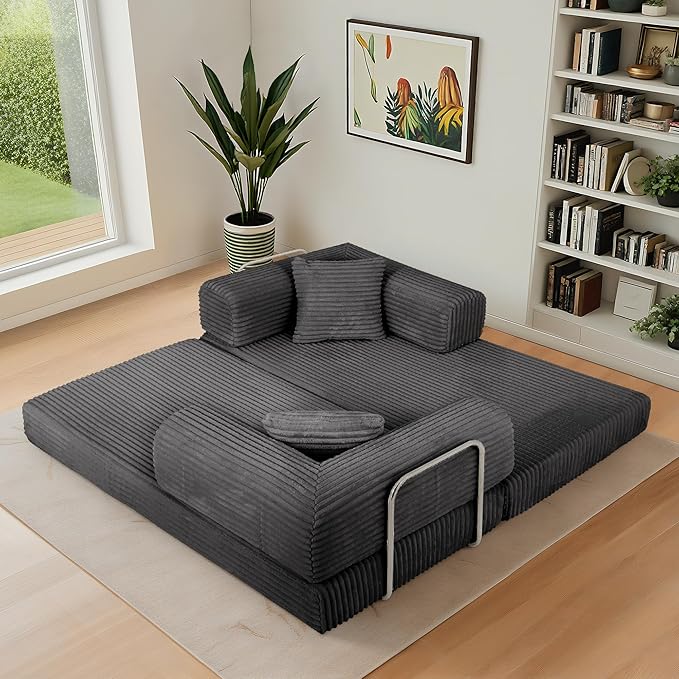 Eafurn 4-in-1 Convertible Folding Sofa Bed Boneless Loveseat Sofa in a Box - Foam Sleeper Couch with Fxied Frame, Modern Corduroy Upholstered Floor Couch & Fold Out Mattress | Breathable material, Fixed-shape Frame