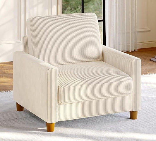 35.3" Couches for Living Room, Comfy Beige Couch Single with 22.5" Deeper Seat, Accent Chair Tool-Free Setup, Reading Chair 440lbs Support, Corduroy Couch for Bedroom, Apartment, Office