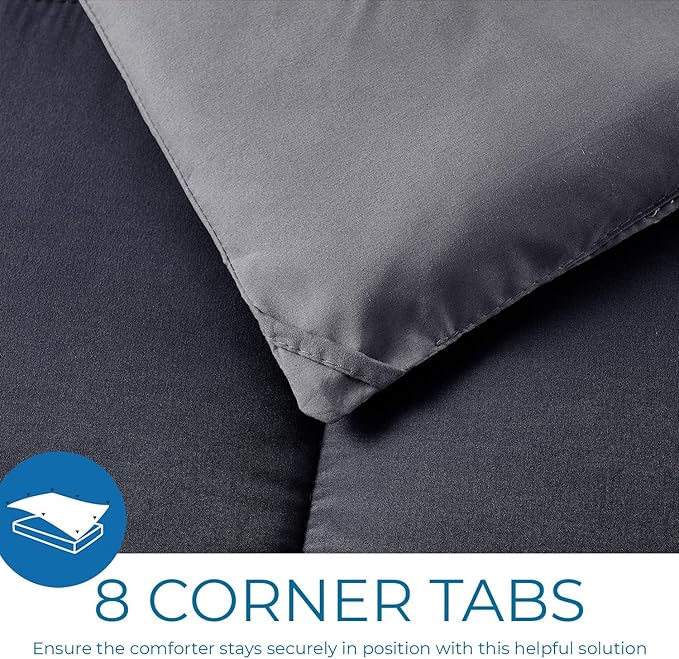 Nestl 3 Piece Quilted Down Alternative Comforter Oversized King Size With 2 Pillow Shams - All Season Black/Grey Duvet Insert With Corner Tabs