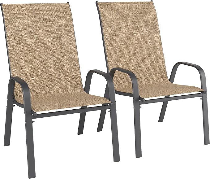 Patio Chairs Set of 2, Outdoor Dining Chairs Stackable for All Weather, Breathable Metal Modern Outside Furniture Chair for Pool Side, Garden, Backyard Deck, Brown by furniture