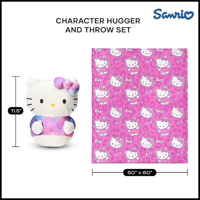Northwest Sanrio Hello Kitty, Blanket and Hugger Set, Soft Silk Touch Throw, Plush Pillow, 50 x 60 Inches