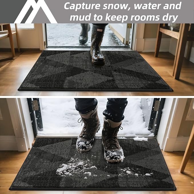COSY HOMEER Entryway Rugs Doormat 20"x32", Non-Slip Absorbent Polyester, Washable Rugs for Front Door, Dirty Paws & High Traffic Areas, Dark Gray - Image 2