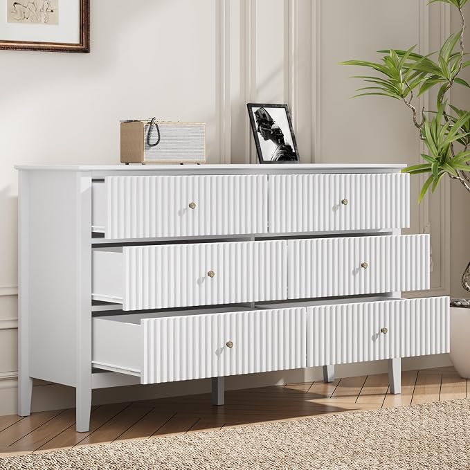 RoyalCraft White 6 Drawer Dresser for Bedroom, Fluted Painted Wood Chest of Drawers, Modern TV Stand Storage Cabinet for Living Room, Entryway, 47" W x 16" D x 32" H - Image 6
