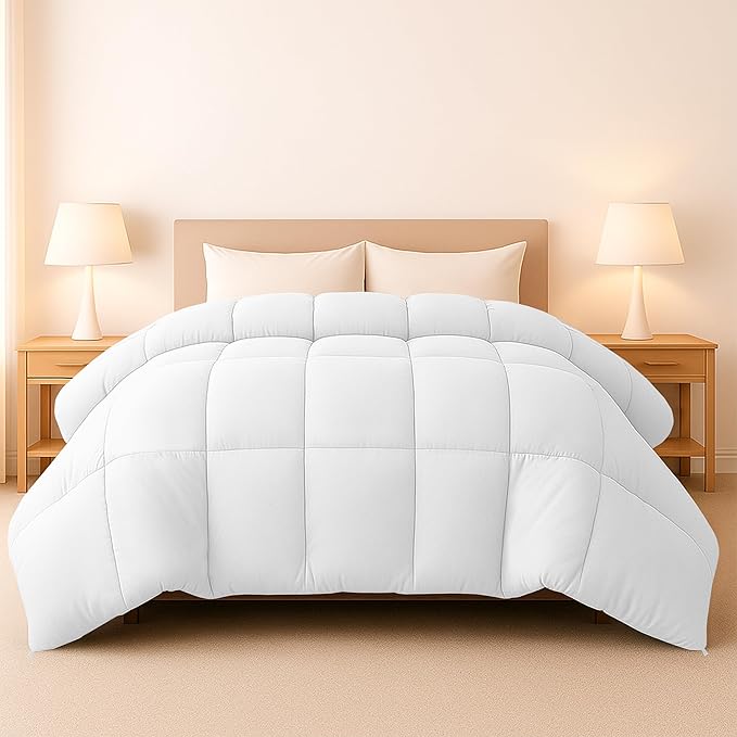 LUX Décor Queen Comforter – 88x88 Ultra-Soft Down Alternative Duvet Insert with Corner Tabs & Box Stitching, Hotel Quality Plush Microfiber Bedding, Oeko-TEX Certified - White