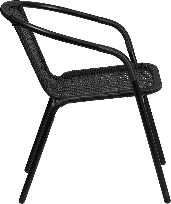 Flash Furniture Lila Modern Rattan Indoor/Outdoor Stackable Dining Chairs, Stacking Rattan Bistro Chairs for Patio or Restaurant, Set of 4, Black - Image 10