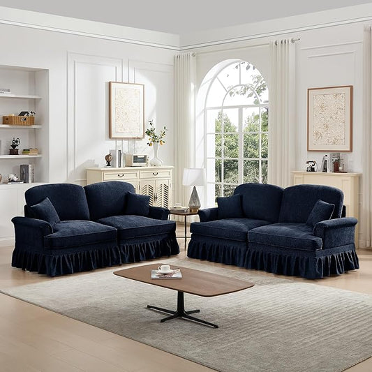 KEIKI Mid Century Modular Sofa with Flared Arms and Skirted Design, 76" Loveseat Chenille Sectional Couches Set for Living Room, Soft Apartment Size Couch, Home Sofa Bedroom Furniture, Blue