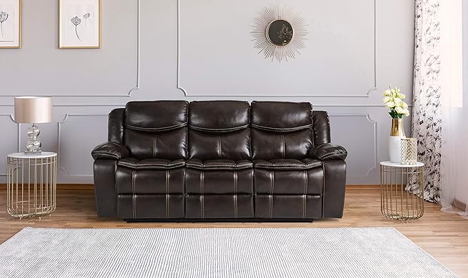 Lexicon Bay Manual Double Reclining Sofa, Dark Brown