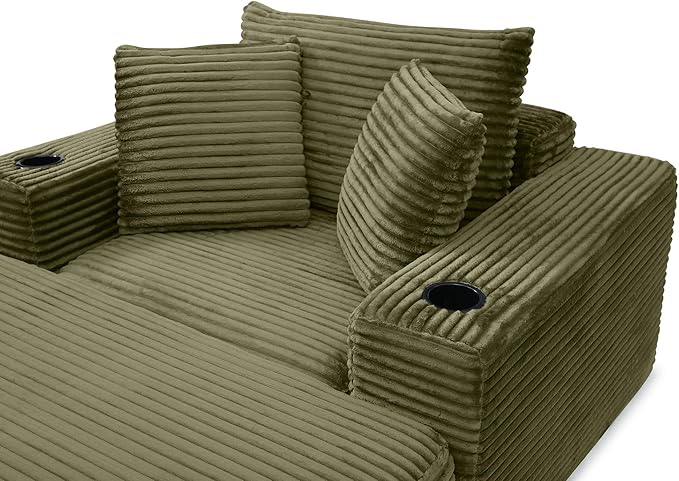 Eafurn 52.4" Oversized Chaise Lounge Indoor with Foldable Ottoman Convertible Boneless Sleeper Sofa Bed, Deep Seat Lounge Chair with Cup Holder & Side Pocket, No Assembly for Living Room | Breathable material, Cupholders