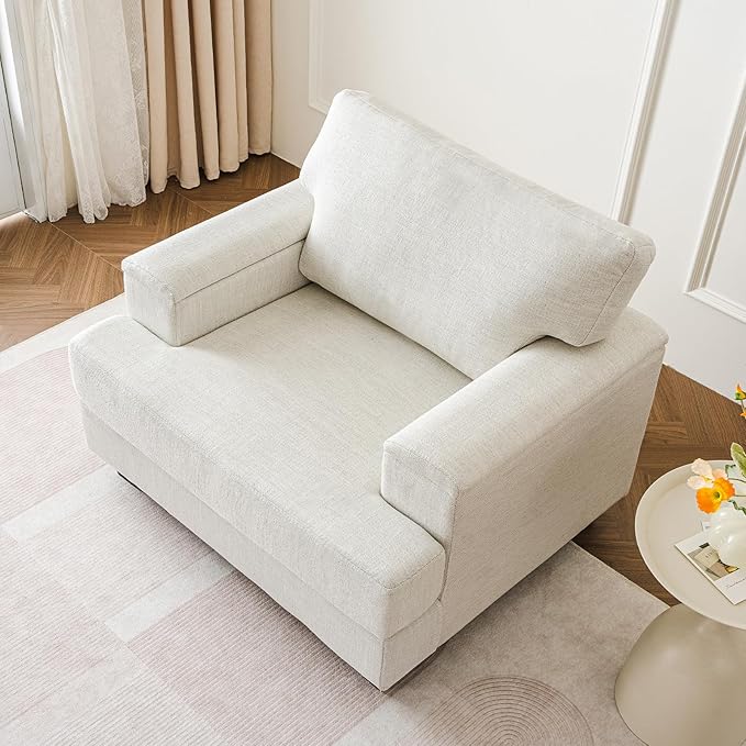 Oversized Accent Chair with Armrest Organizer,Comfy Living Room Chairs with Thick Cushion,Upholstered Linen Fabric Armchair,Big Reading Chair,Sofa Chair for Bedroom