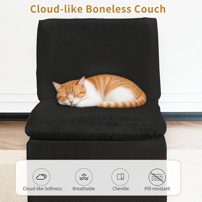108” Modern Boneless Cloud Couch, Modular L Shaped Sectional Sofa with Convertible Ottoman for Living Room, High-Resilience Memory Foam Couch with Deep Seats, Chenille Soft Cushions, No Assembly