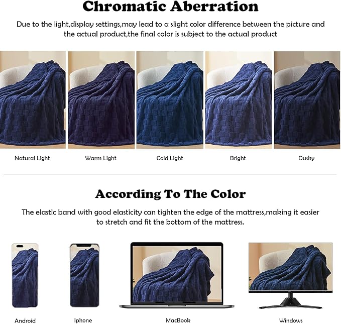 NEWCOSPLAY Super Soft Throw Blanket Dark Navy Premium Silky Flannel Fleece 3D Checkered Lightweight Bed Blanket All Season Use (Dark Navy Checkered, Throw(50"x70"))