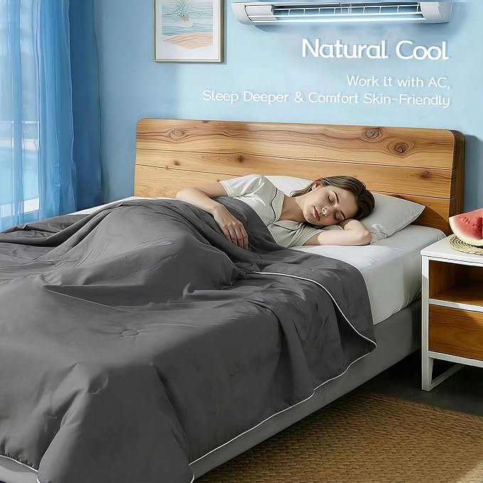 Queen Cooling Comforter with Tencel™ Fill for Hot Sleepers & Night Sweats - Lightweight, Breathable,Double-Sided Cold Blanket All Season Thin Bedding (Grey, Full/Queen 90"x 90")