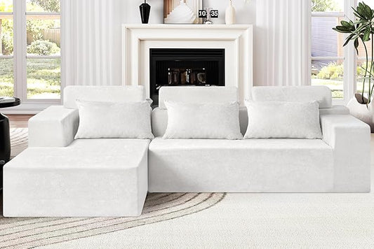 Homguava Modular Sectional Couches for Living Room, Cloud Couch with L-Shape Chaise,Comfy Sofa Living Room Couch with Deep Seat,No Assembly L Couch,Luxury Distressed Velvet(Begie,L)