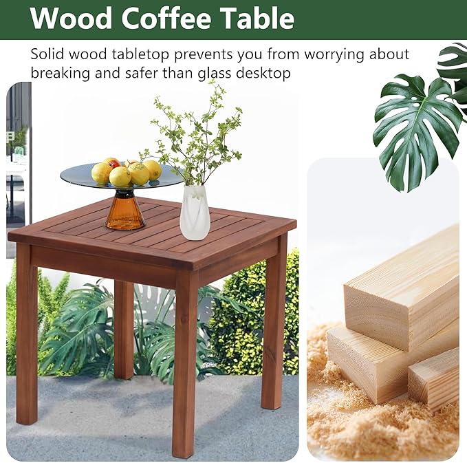 PayLessHere 3-Piece Outdoor Patio Furniture Set Modern Rattan Bistro Conversation Set with Acacia Wood Frame, Coffee Table, and Water-Resistant Cushions for Balcony, Garden, or Backyard (Khaki)