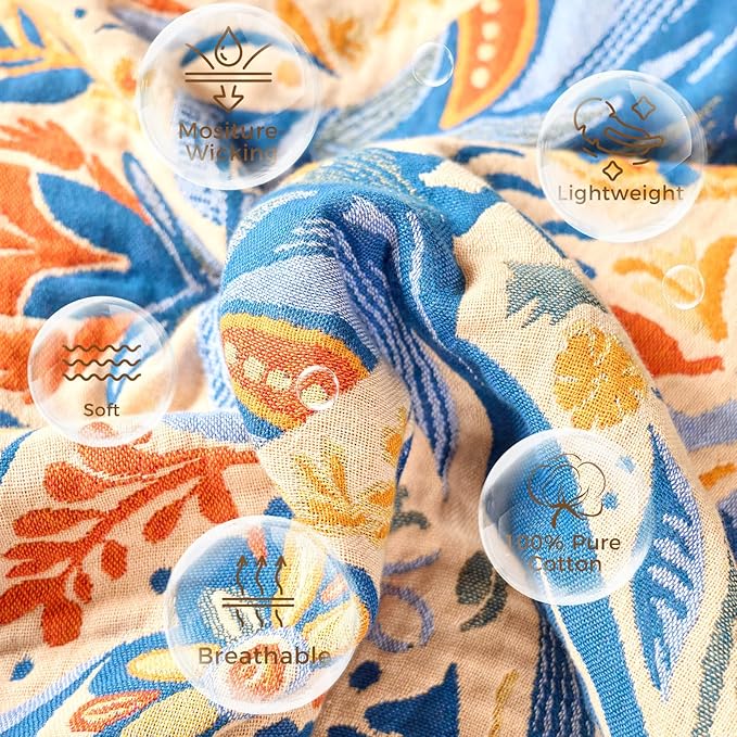 LUTBM Boho Throw Blanket for Bed Cotton Spring Blankets Twin Size for Bedroom Living Room All Season Lightweight Floral Bird Embroidery Breathable Quilt for Couch Sofa Chair 60"x80" Home Decor