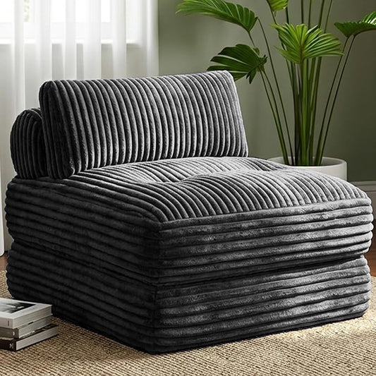 Plush Corduroy Folding Sofa Bed, Free Setup Floor Beds, 34" Boneless Couch for Small Spaces, Corner Chair, Convertible Sleeper Chair, Corner Couch, Foldable Sleeper Sofa Beds, Cloud Grey