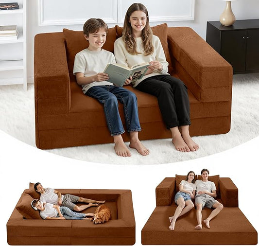 Futon Sofa Bed with Pillow, 3-in-1 Sleeper Sofa Bed with Removable Cover, Convertible Floor Sofa Bed, No Assembly Boneless Couch for Living Room, Bedroom