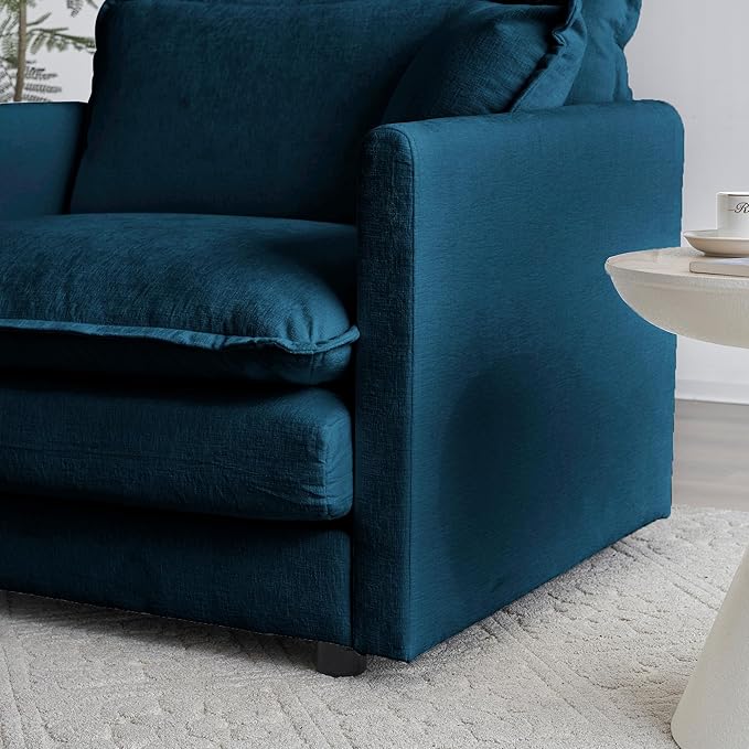 KEIKI Combination Sofa, Upholstered 3 Seater Couch, Oversized L Shaped Sectional Sofa with Reversible Ottoman for Living Room Bedroom Office, Blue