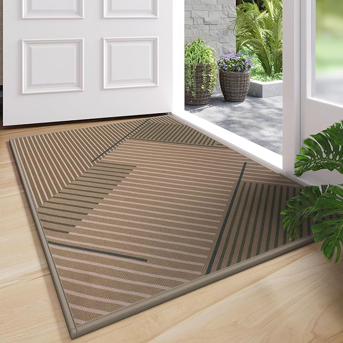 Front Door Mat 24''x35'', Non Slip Absorbent Dirt Resist Washable Low-Profile Indoor Doormat, Easy Clean Welcome Entryway Door Mats, Brown by QiCaiJia