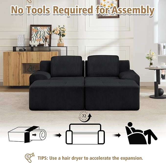 KIGOTY Modular Sectional Sofa, 4 PCS Comfy Cloud Sectional Couch with Deep Seat, Sleeper Sofa Bed with Ottoman, Modern Boneless Couch for Living Room, No Assembly Required,Black